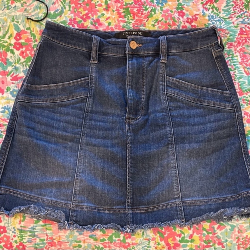 Liverpool Indigo Denim Mini Skirt with Raw Hem